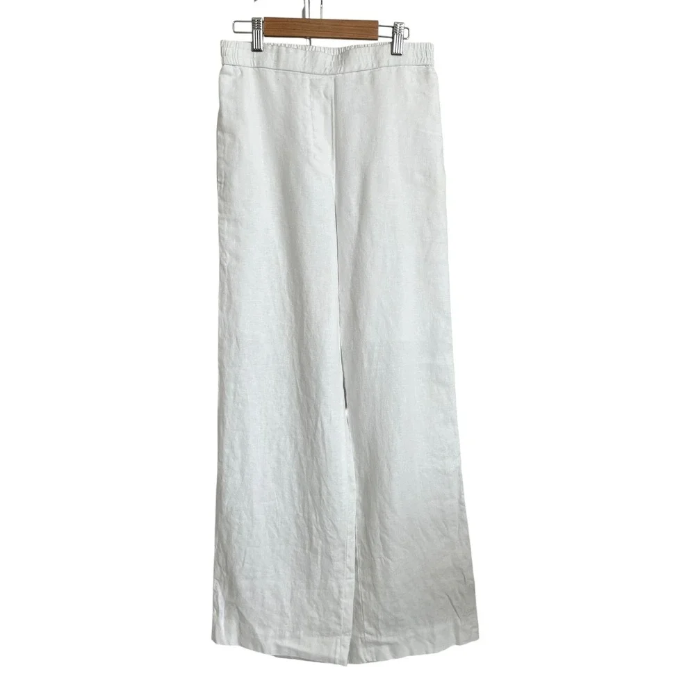 COS White 100% Linen Wide Leg Elastic Pull On Pants 2 Coastal Beach Minimalist